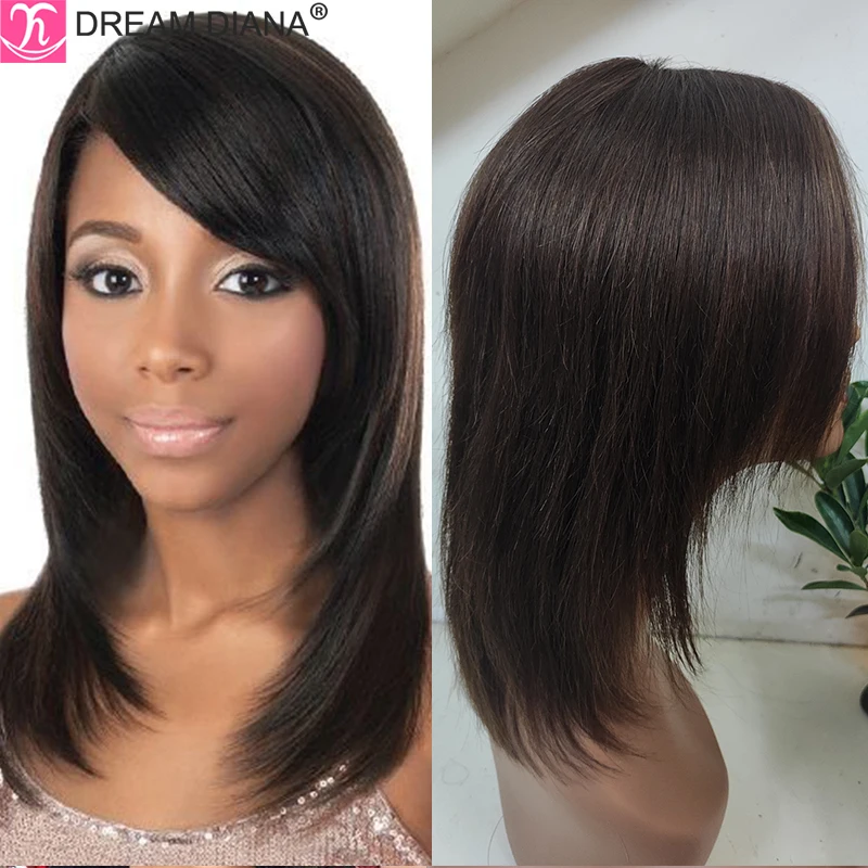 DreamDiana Peruvian Straight Wigs Remy Hair Brown Silky Layered Wigs 100% Human Hair Bob Wig 150 Density Full Machine Made Wig