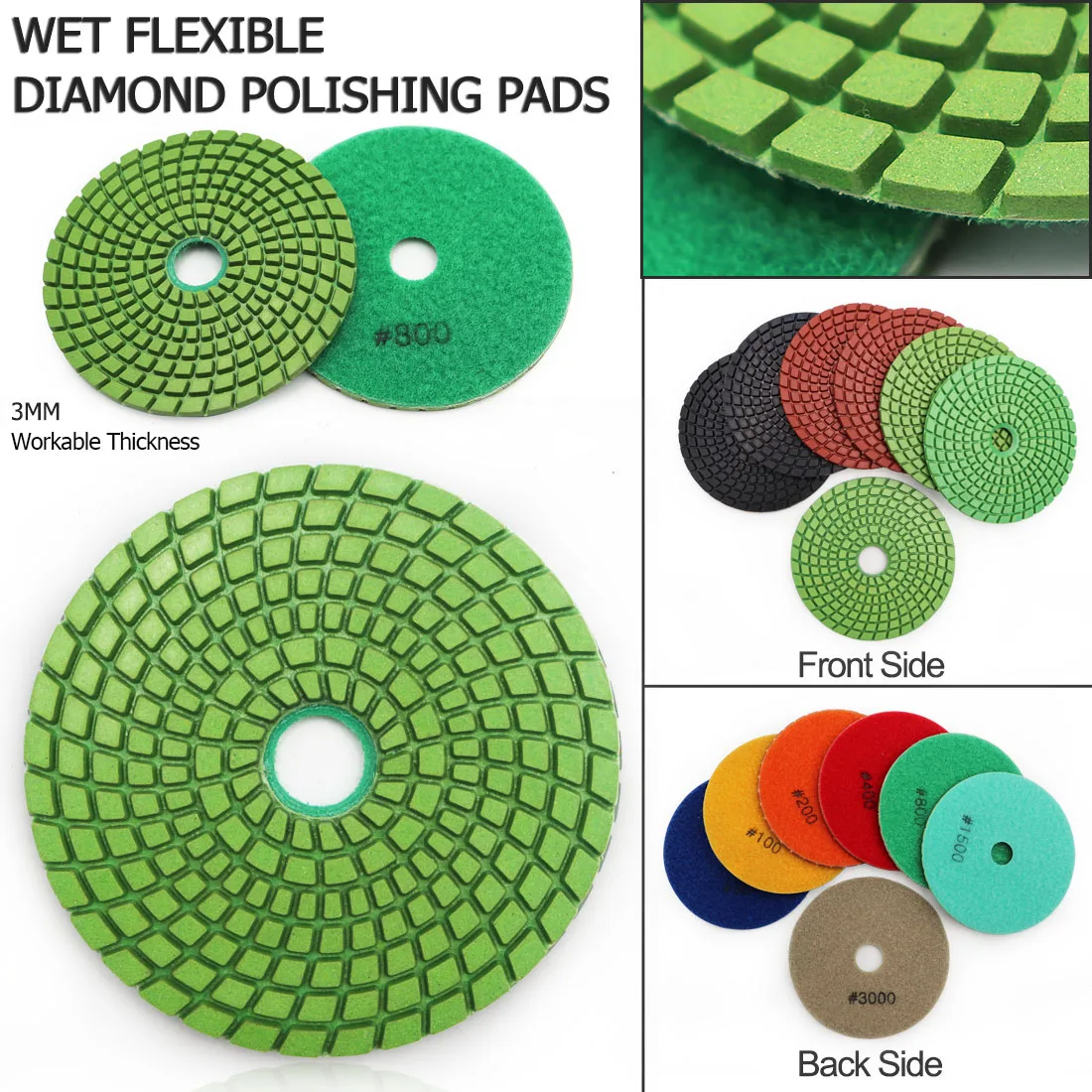 SHDIATOOL 5pcs Black Buff Professional polishing pads resin bond Diamond sanding disc for granite marble ceramic