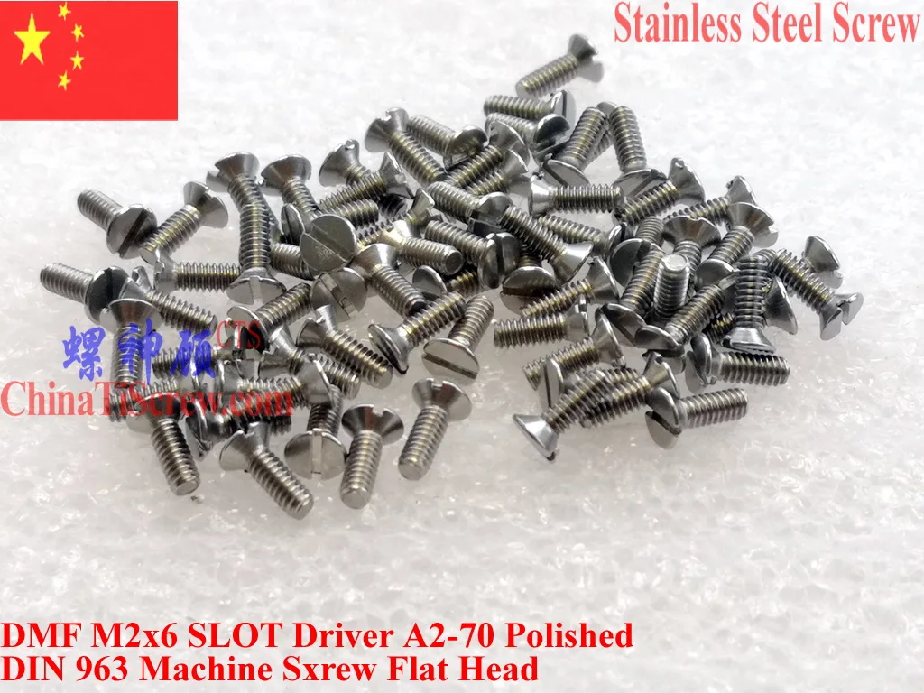 DIN 963 Stainless Steel M2 screws M2x3 M2x4 M2x5 M2x6 M2x8 M2x10 A2-70 Polished ROHS 100 pcs QCTI Screw