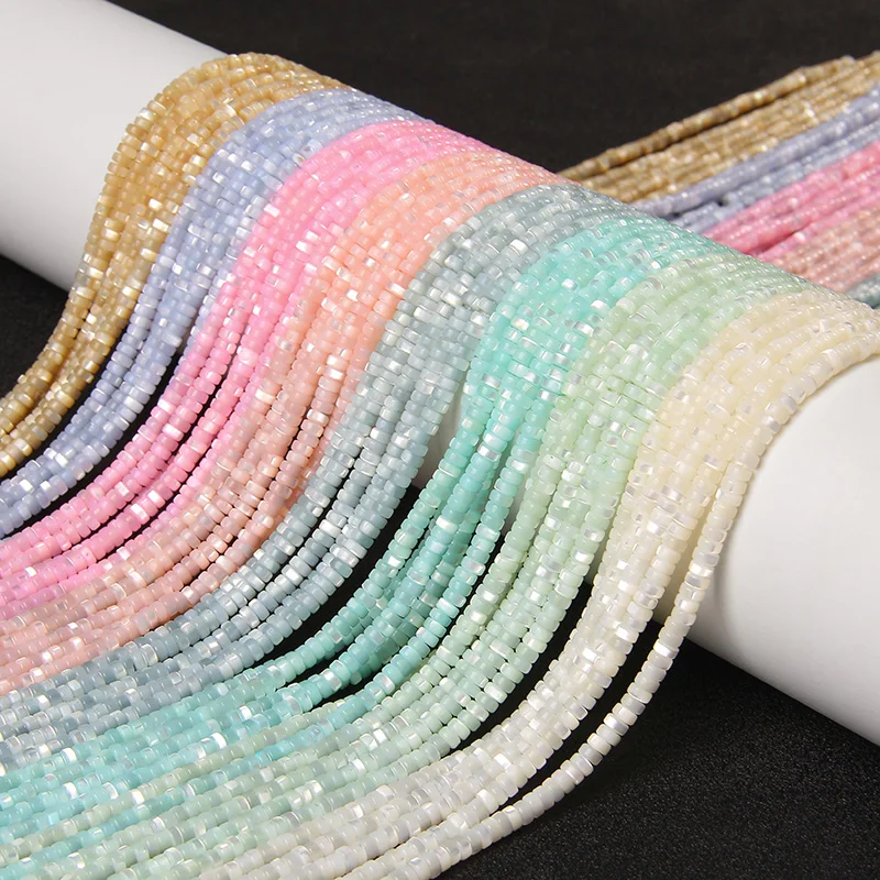 2x4mm Natural Shell Beads Multi Color Rondelle Bead Dyed Mother of Pearl Shell Loose Spacer Beads for Making Jewelry