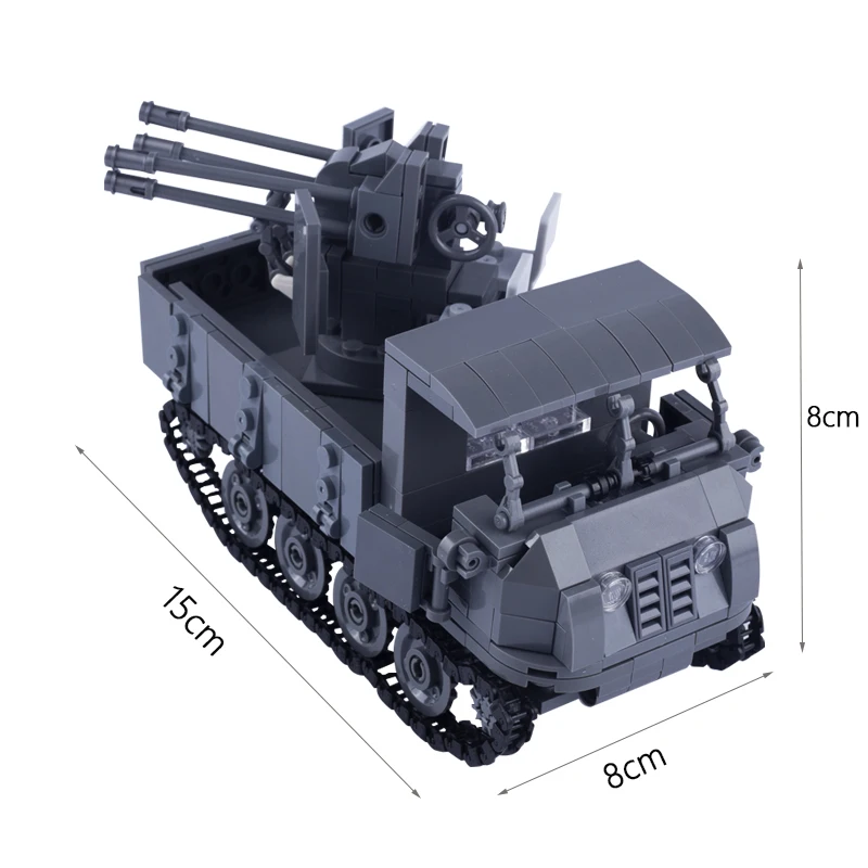 WWII German RSO Tracked Vehicle Building Block Tractor 20mm anti aircraft Model Toys Military Figure Weapon Gun Accessories W284