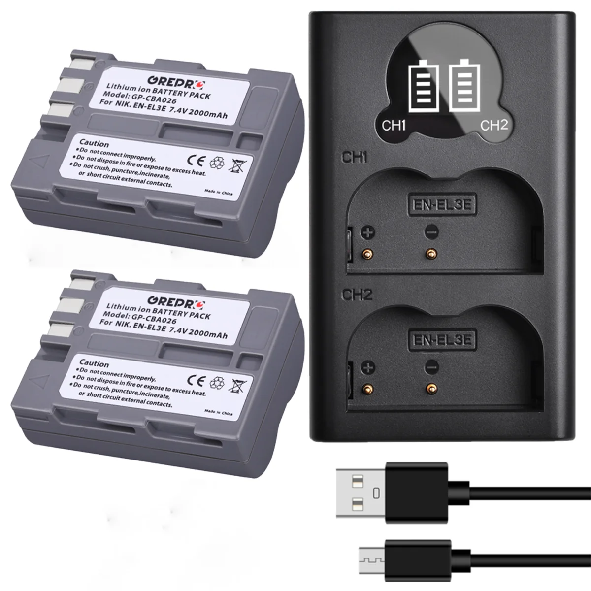 EN-EL3e EN EL3e Battery and Charger with Type-C Port for Nikon D80 D90 D70 D700 D50 D70s D100 D300s D200 SLR Cameras