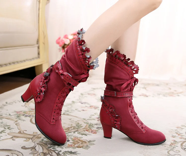 Lolita boots High heels boots Lace shoes Japanese Sweet Lolita Shoes Kawaii Shoes