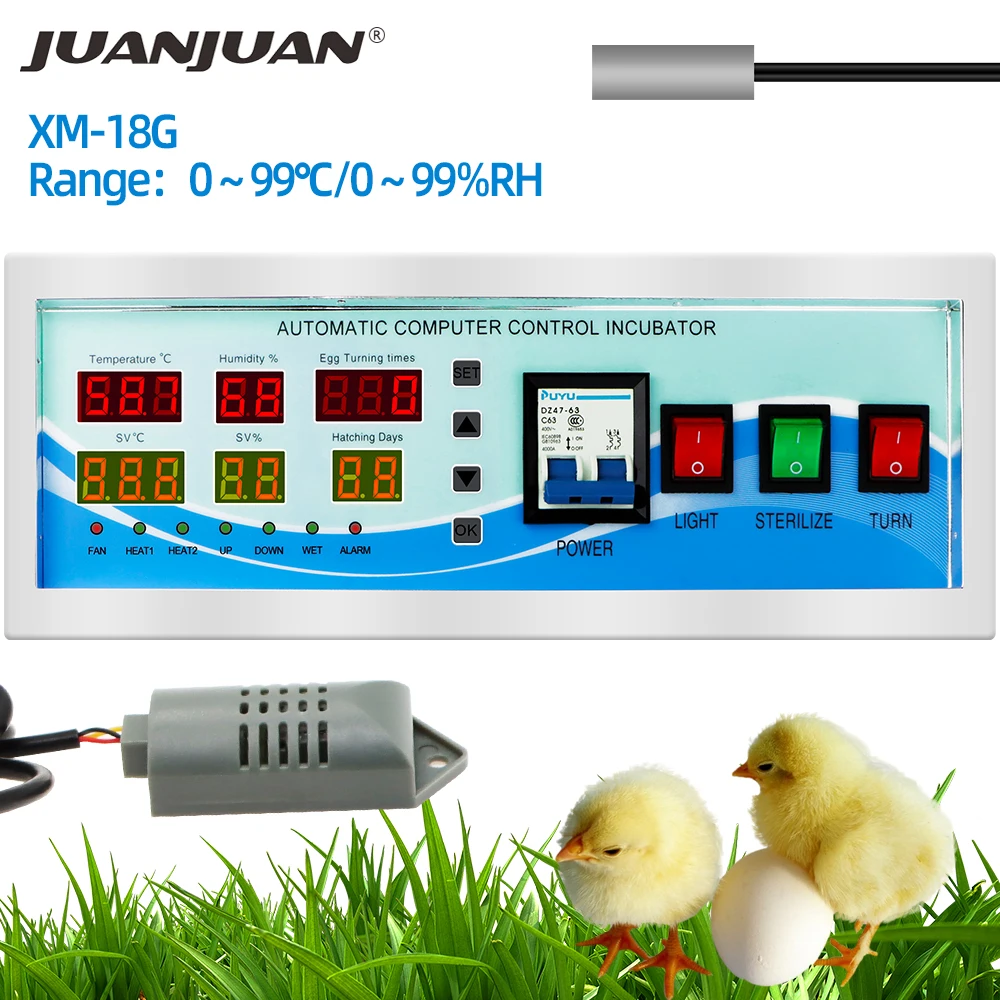 

XM-18G Automatic Egg Incubator Controller Thermostat Hygrostat Multifunction Temperature Humidity Sensors Egg Hatcher 30% off