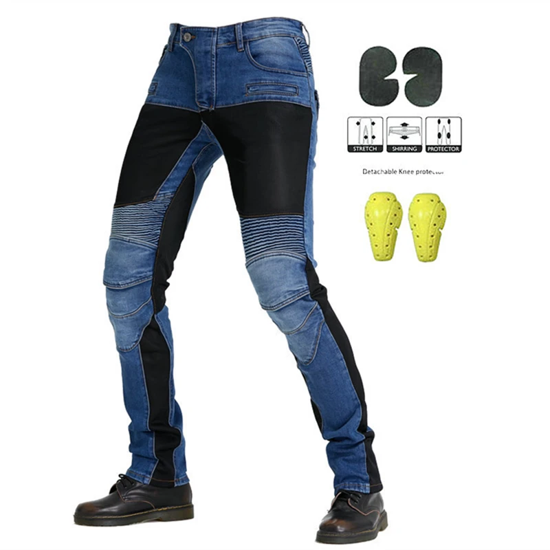 

PK-719 Black Blue Knee Protection Jeans Pants Motorcycle Riding Anti Drop Jeans Summer Breathable Stretch Trousers