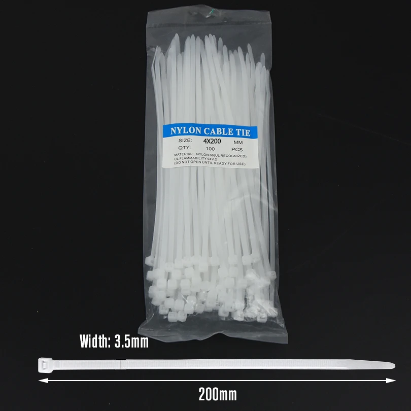 300 Stück/100 Stück Schwarz-Weiße Selbstsichernde Nylon-Kabelbinder Kunststoff-Kabelbinder für Innen- und Außenbereich Mehrzweck 3x100 3x150 4x200 – Detail 12