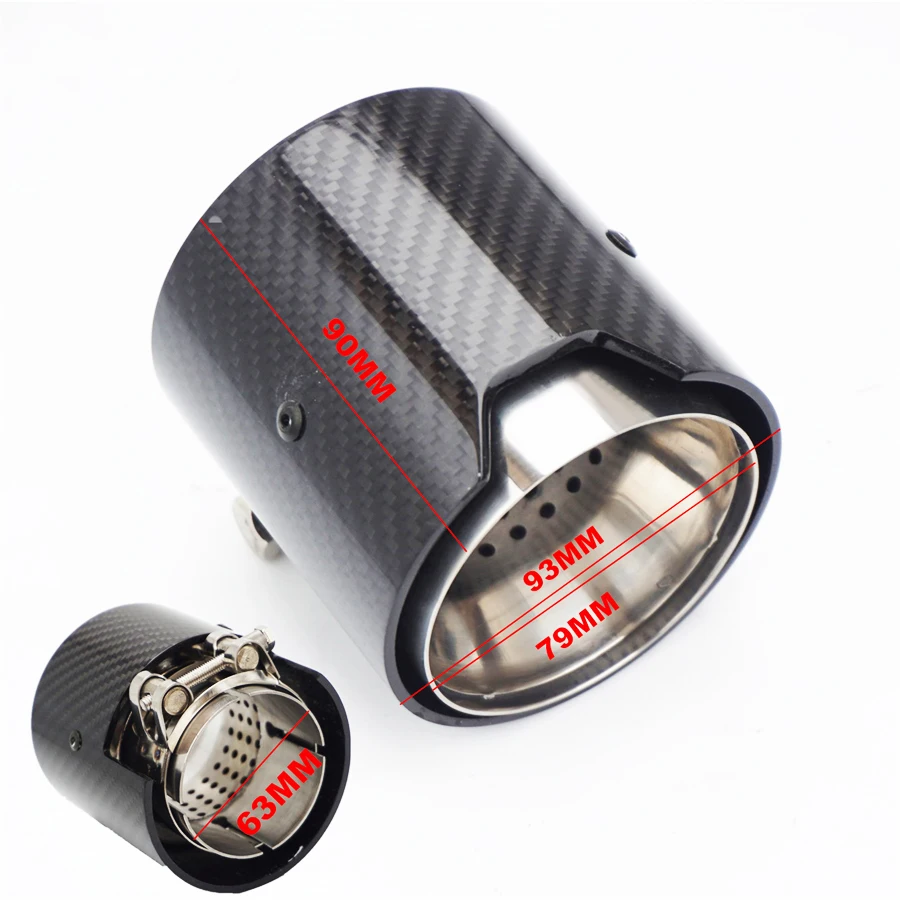 2Pcs Universal 63MM Air inlet OD 93MM OUT Glossy Real Carbon Fiber Exhaust tip for M Performance