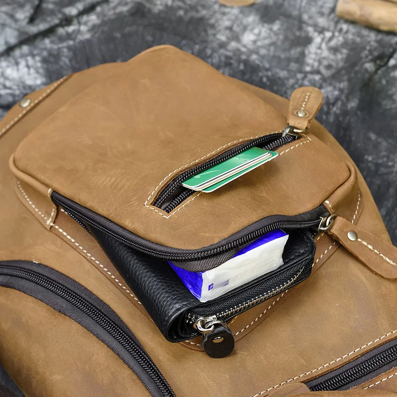 Big Chest Bag for Men Crazy Horse Leather Sling Bag Crossbody Bagpack Genuine Leather Casual Chest Packs Outdoor Sport Bag
