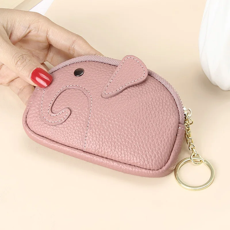 Cute Cartoon Elephant Money Purses Genuine Leather Women Card Holder Wallet Small Coin Pocket Female Key Chain Clutch Purse Bag