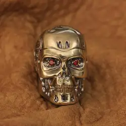 LINSION Handmade Brass Red CZ Eyes Terminator Mens Punk Robot Ring BR80 US Size 7~14