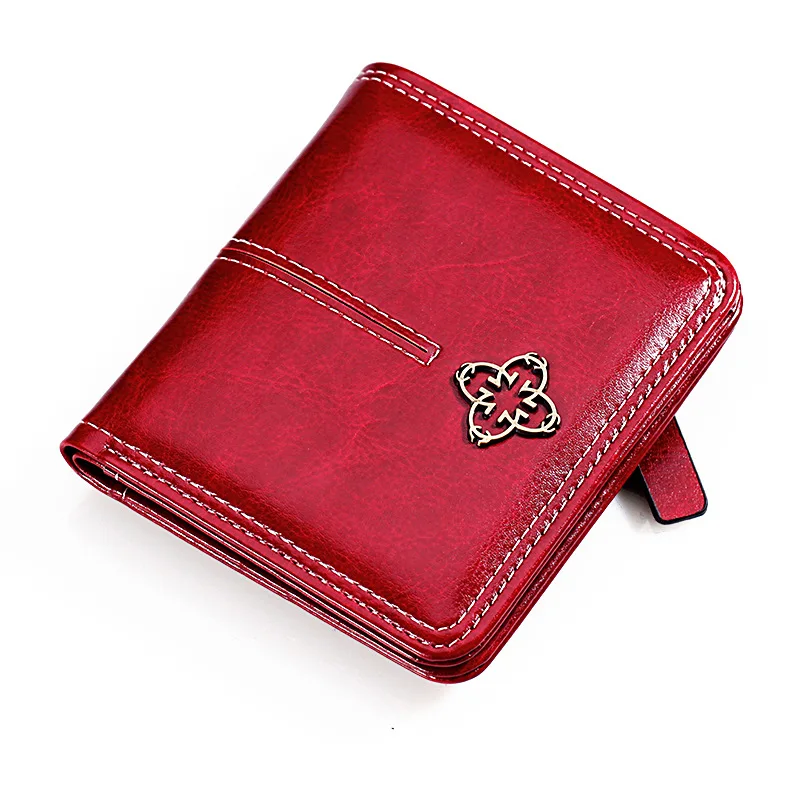 2021 New Women's Wallet Wax Oil Skin Wallet Lady Short Leather Clutch Bag Card Holder Female Coin Purses Wallets for Girl