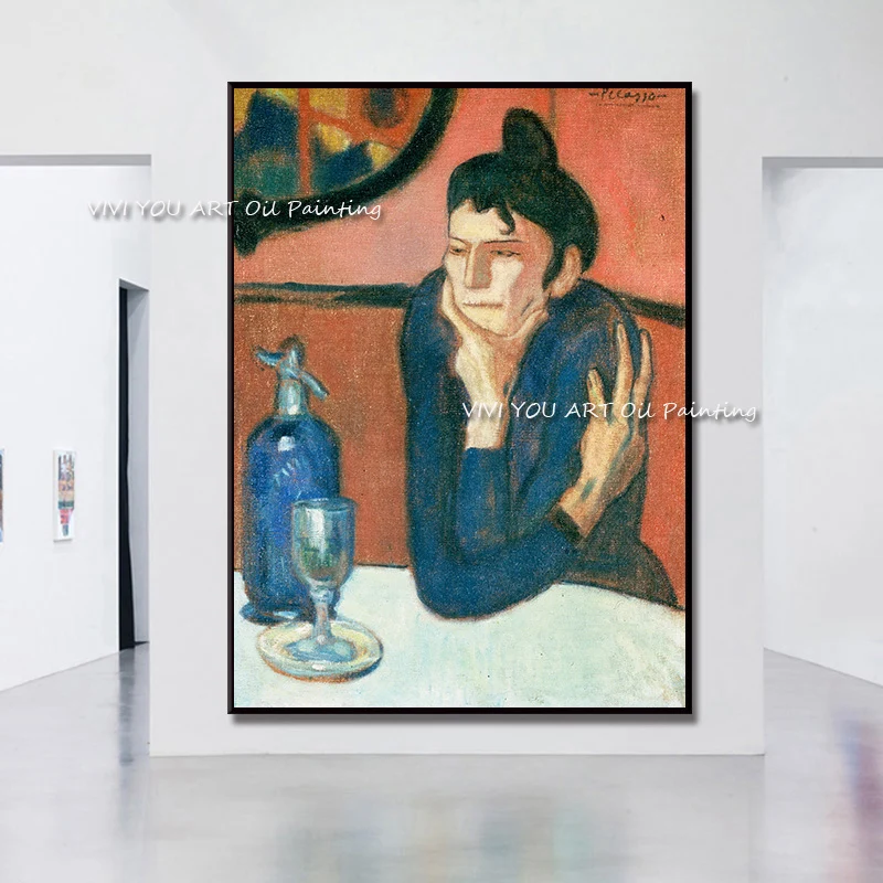 The Top Handmade Beauty Oil Painting Canvas Modern Picasso Painting Wall Art  Pictures for Living Room Decor Drinking Woman Girl