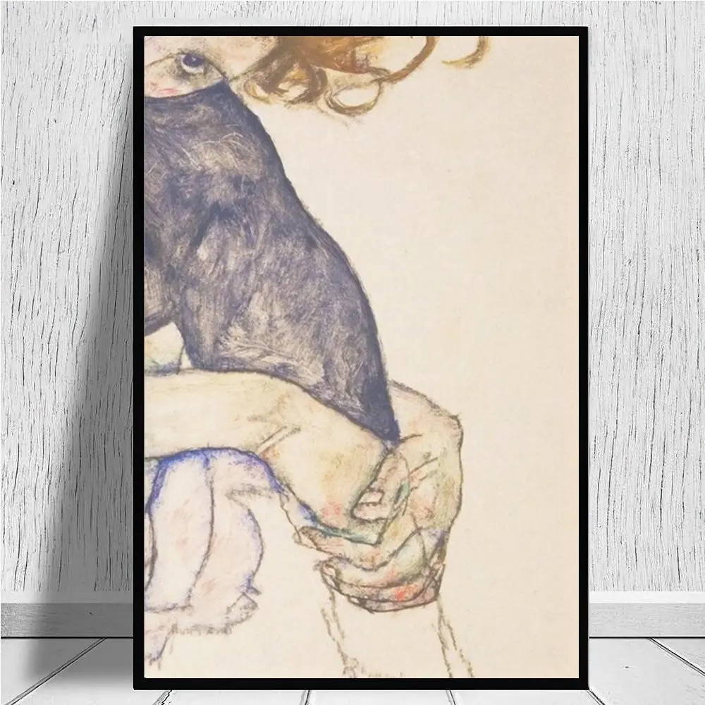 Sitzende Frau mit Beinen, nach oben gezeichnet von Egon Schiele, Leinwanddrucke, Leinwandgemälde, Poster, moderne Familienzimmer-Wohnzimmerdekoration