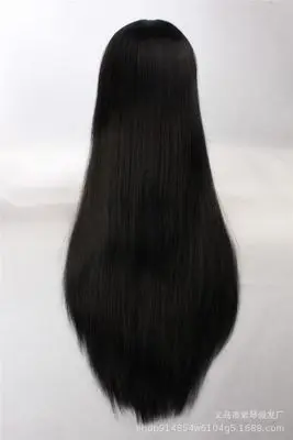 Long Straight Black Synthetic Wigs For Women With Flat Bangs Fringe Natural Wig for Women High Temperature Fiber Cosplay