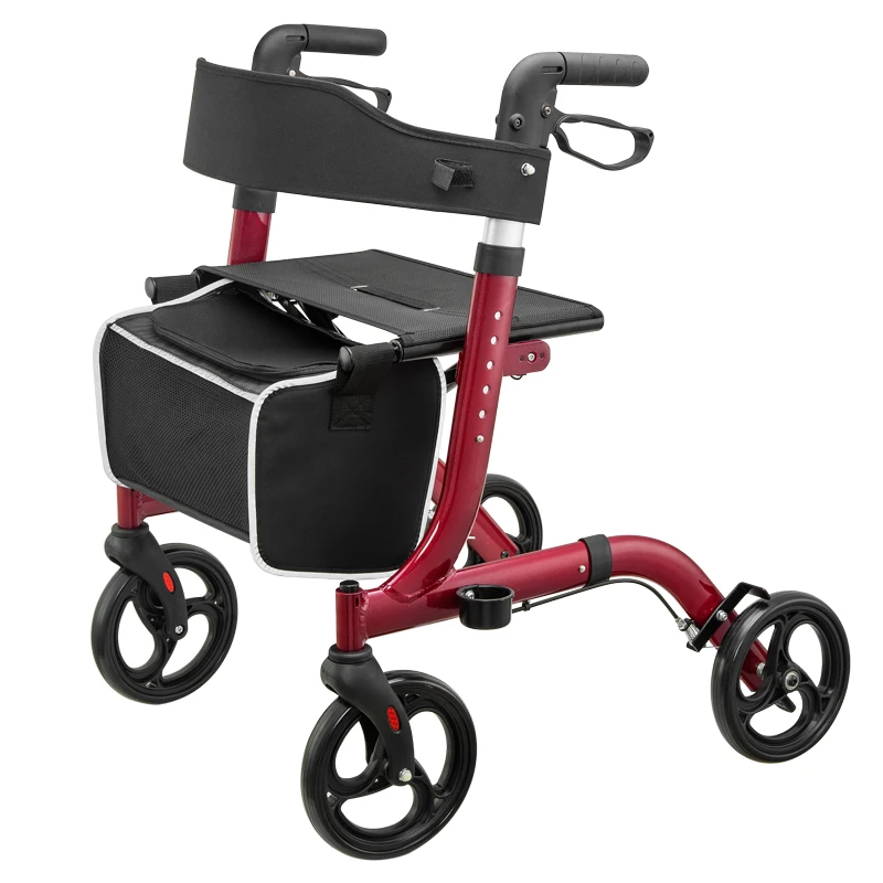 

JayCreer Rollator Walker Lightweight Aluminum Loop Brake Folding Walker Adult height Adjustable Seat By Legs And Arms