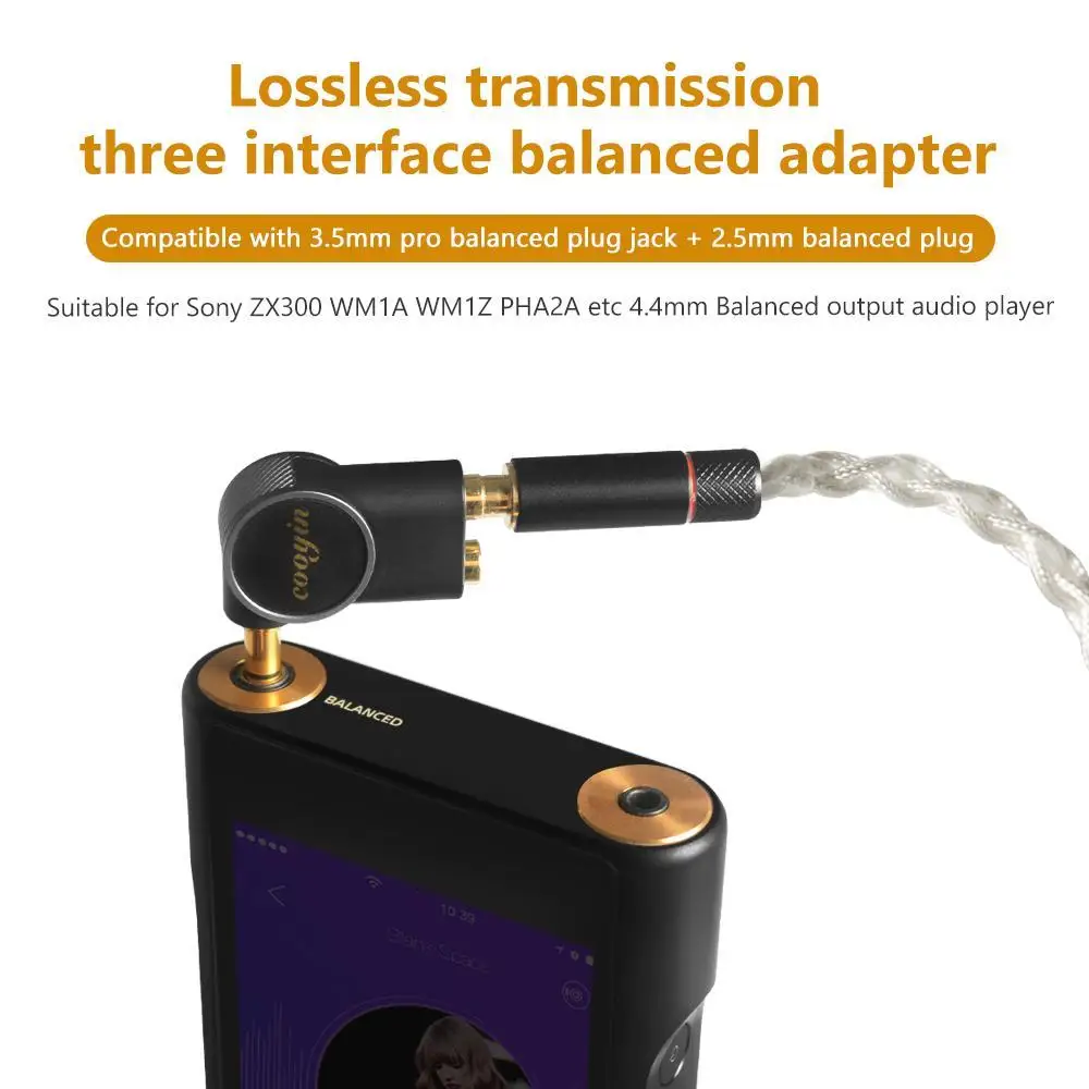 Adaptador de Audio balanceado TRRRS de 4,4mm macho a 2,5mm, enchufe hembra TRRS equilibrado de 3,5mm, conector L chapado en oro de 24k para reproductor SONY