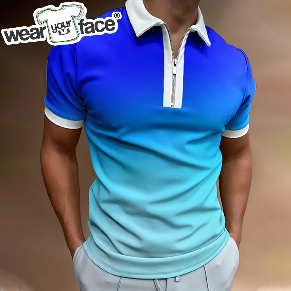 

Gradient Multicolors 3D All Over Printed Zipper Polo Shirt Summer Streetwear Casual Short Sleeve Hipster Men Clothing