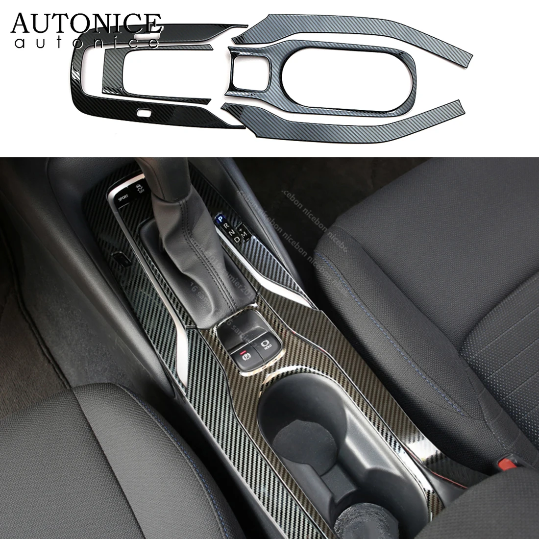 5PCS Carbon Fiber Color Steel Water Cup Holder Frame Panel Cover for Toyota Corolla Altis Hybrid 2019 2020 Right Hand Drive RHD