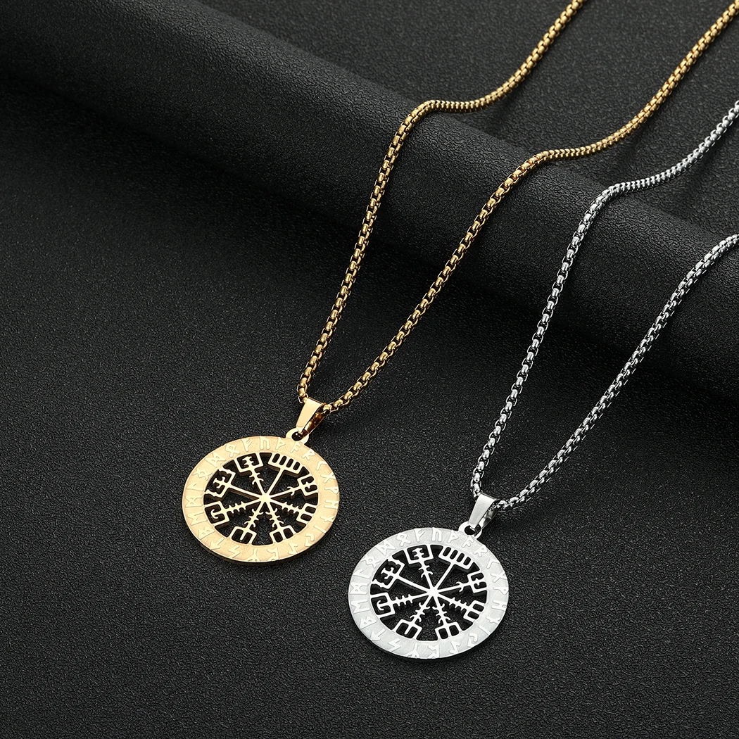 CHENGXUN Men\'s Necklace Rune Compass Vegvisir Stainless Steel Viking Runes and Dragons Pendant Retro Nordic Amulet Jewelery Gift