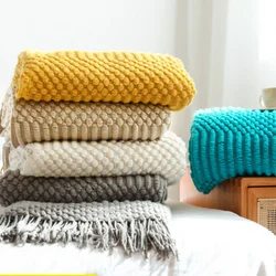 Textile City Europe Style Faux Cashmere Knitted Blanket Bedspread Embossed Towel B&B Sofa Decorate Throw Comfy Acrylic Bedsheet