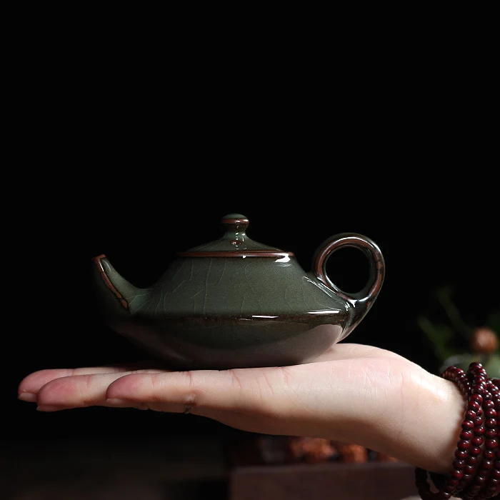 

[GRANDNESS] Top Grade Crackle Glaze Ge Kiln Longquan Celadon Porcelain Longquan Teapot Tea Pot Tire Iron Geyao 135ml