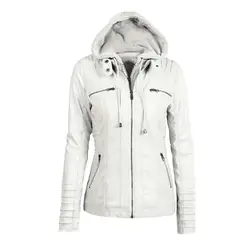 2019 New European American style long sleeve Pure white Coat spring autumn style zipper PU leather windbreak jacket