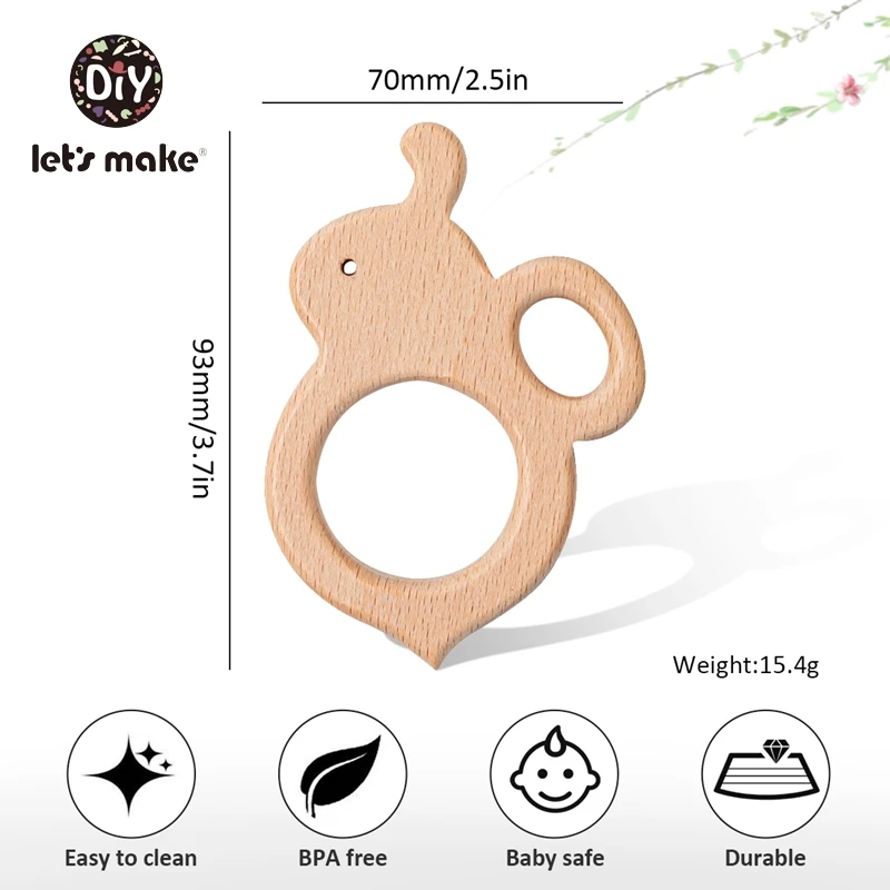 Let\'s Make Baby Teether Wooden Rodent Bunny Ear 1pc Bee BPA Free Animal Beech Pendant For Pacifier Baby Products For Newborns