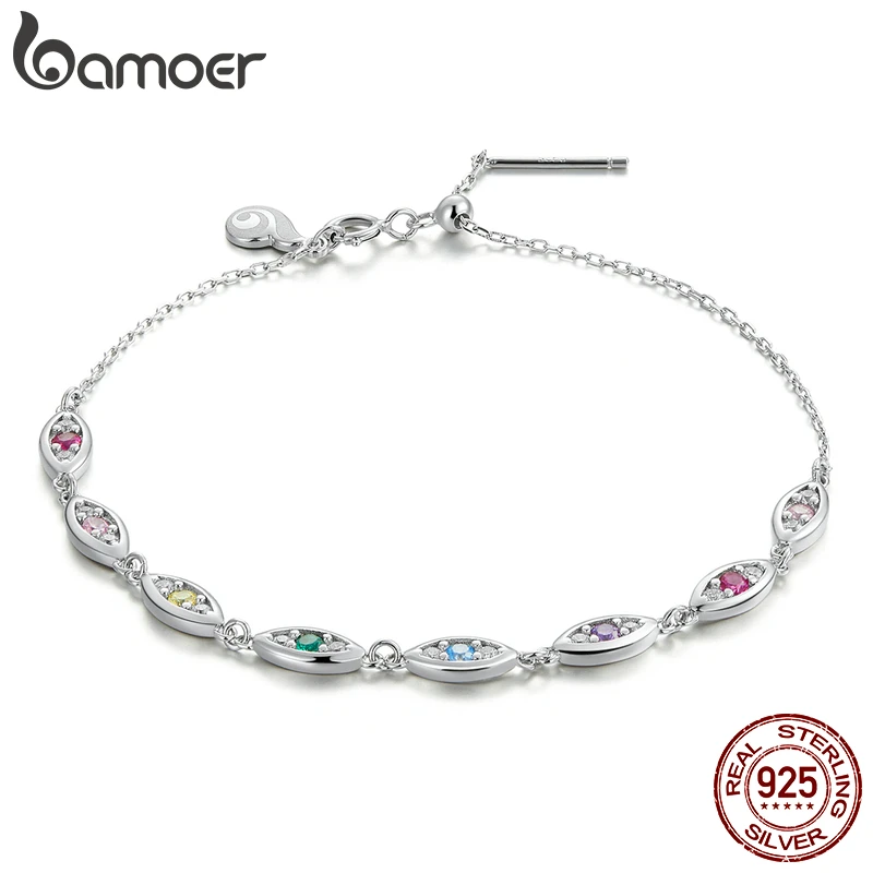 Bamoer 925 Sterling Silver Colorful Demon Eye Bracelet for Women Classic Trendy Crystal Silver Female Bracelet Fine Jewelry Gift