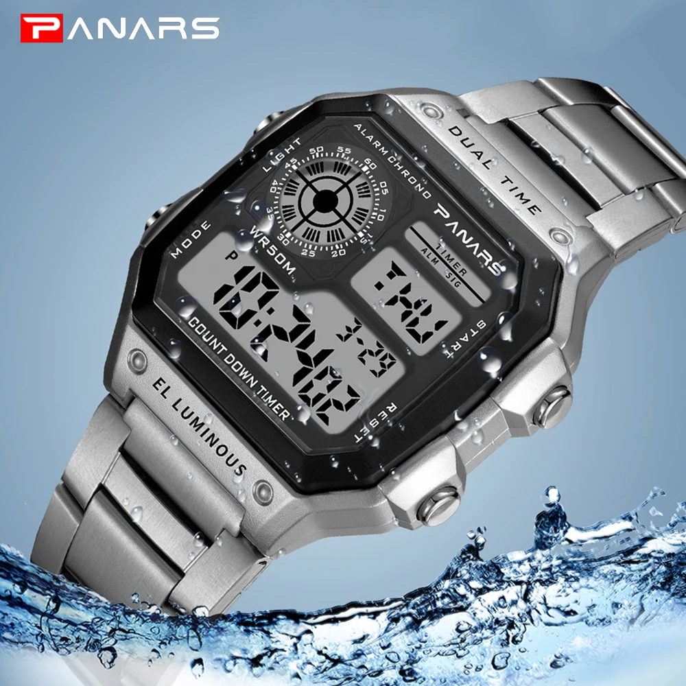 

PANARS Watch Men Sport Digital Watches Chronograph Waterproof Watch Stainless Business Wristwatches Male Clock Relogio Masculino