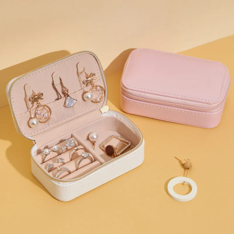 Newly Mini Jewelry Bag Pink White Practical Earrings Necklaces Display Box High Quality PU Leather Jewelry Organizer For Women