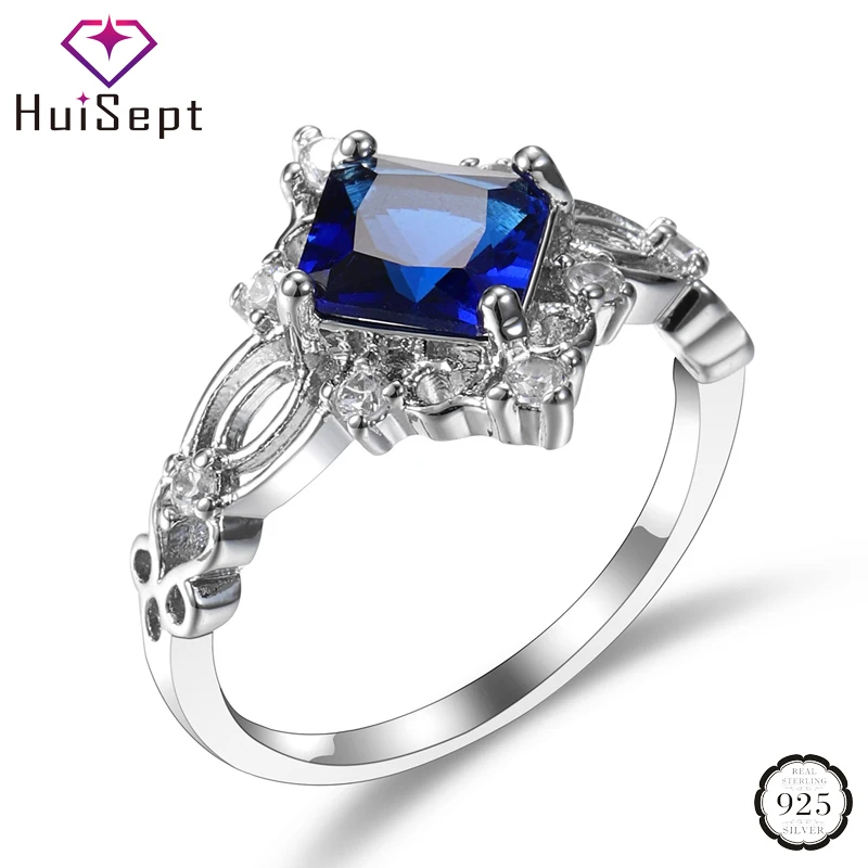 HuiSept Trendy Ring 925 Silver Jewelry with Sapphire Zircon Gemstone Finger Rings for Female Wedding Party Ornaments Wholesale