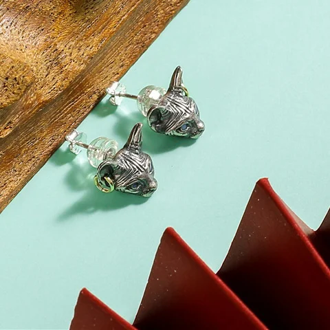 Personality Silver Color Sphinx Cat Stud Earrings for Gothic Style Men Women's Earrings Punk Earrings Hip Hop Jewelry Party Gift