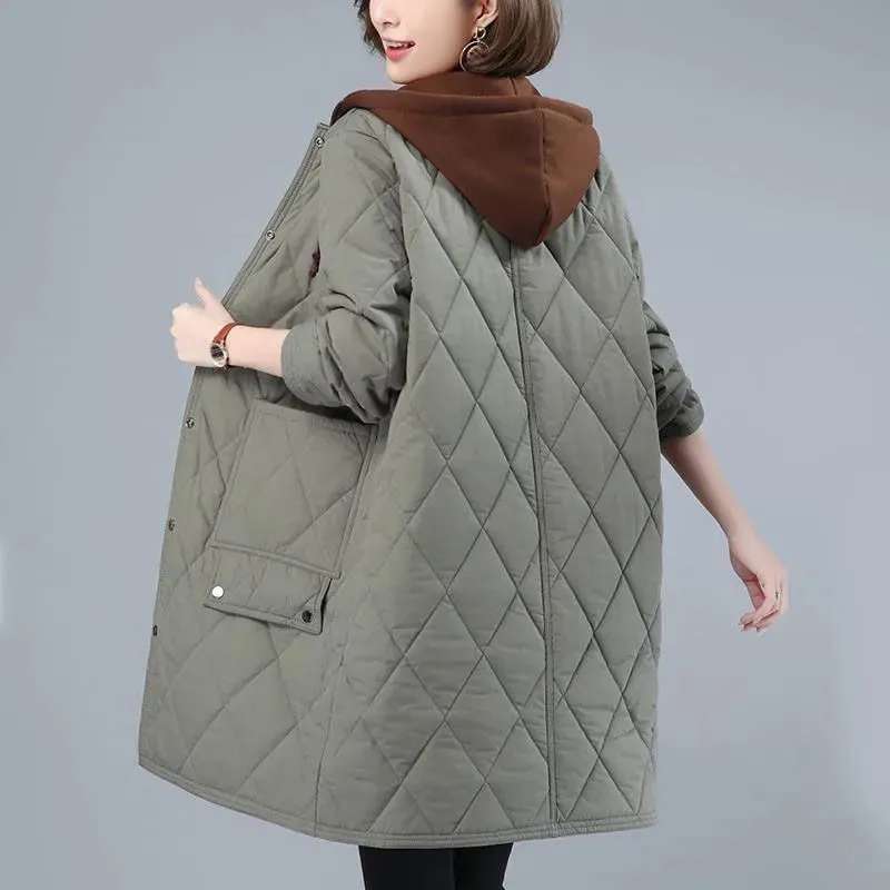 Cotton Women's Coats Winter 2024 New Loose Outerwear Casual Mid-Length Hooded Folder Cotton Keep Warm Ladies jacket 4XL