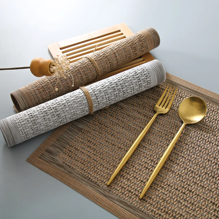 Japanese-Style Heat-Insulating Non-Slip Coaster Rectangular Tea Mat Rattan Woven PVC Saucer Tea Mat Western Place Mat Pan Mat