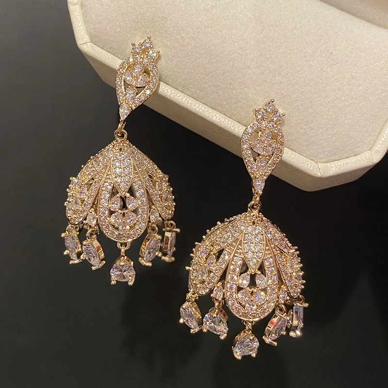 

Bilincolor Golden Dubai Crystal Clear Zirconia Bell Tassel Earring for Women