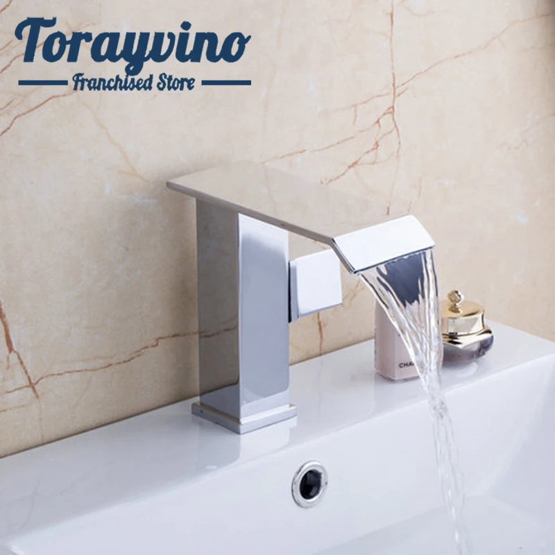 

Torayvino waterfall faucet bathroom Basin spray Deck Mounted Sink Faucets Contemporary Chrome Waterfall Vessel Single Handle Tap