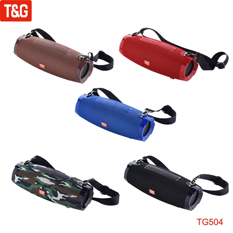 T&G TG504 Portable Column Wireless Bluetooth Speaker Waterproof Outdoor Speakers 360 Stereo Sound Music Loudspeaker with Strap