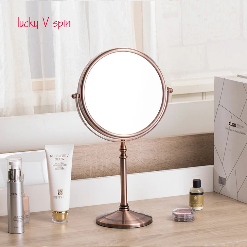 Bronze 8 inch Desktop Makeup Mirror 2-Face Metal 3X Magnifying Cosmetic Mirror make up lady\'s private mirrors