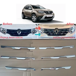 For Renault Duster 2021 Stainless Steel Car Front Engine Bumper Grill Upper Center Grille Cover trim Accessories 6pcs