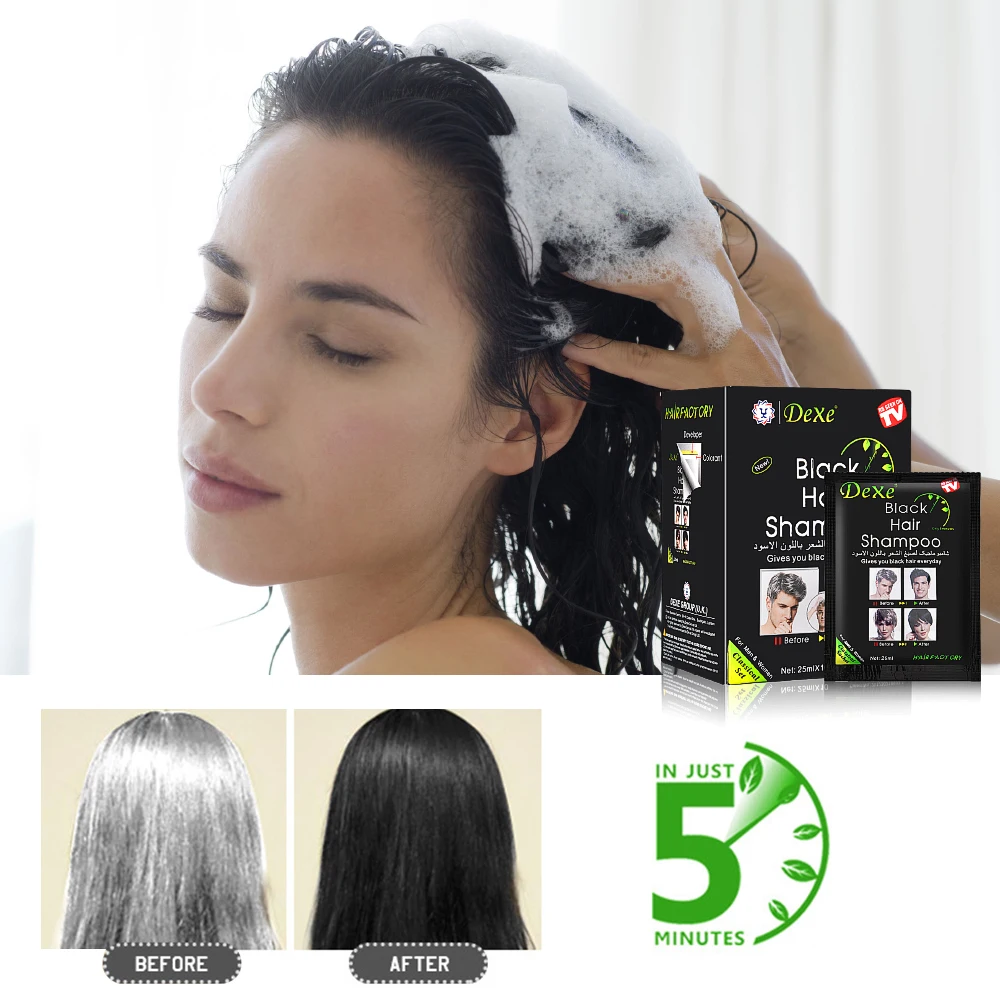 25ml 10Pcs Black Hair Shampoo 5 Mins Dye Hair Into Black Herb Natural Faster Black Hair Restore Colorant Shampoo Treatment