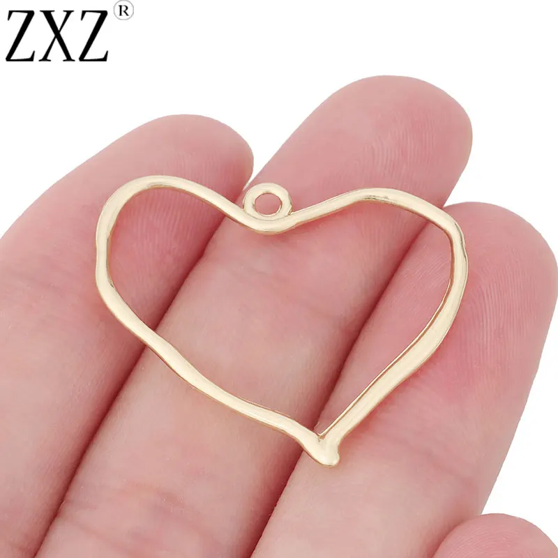 ZXZ 10pcs Gold Tone Open Hollow Irregular Heart Charms Pendants for DIY Necklace Earring Jewelry Making Accessories