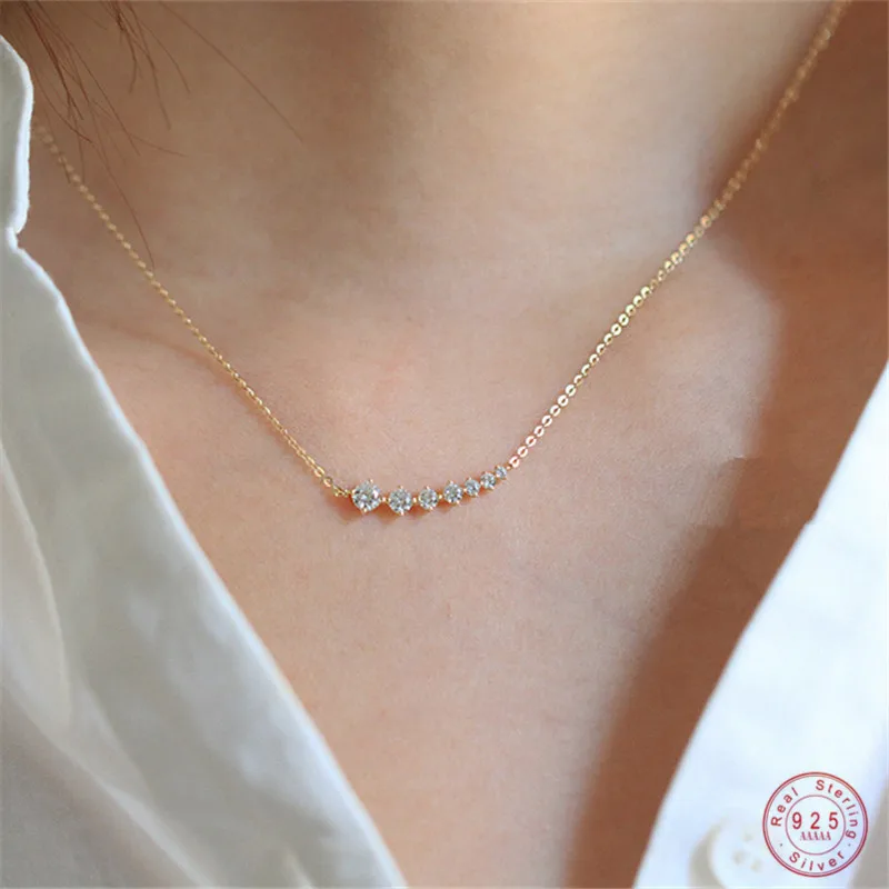 

925 Sterling Silver Simple Pavé Crystal Sparkling Clavicle Chain Necklace Women Light Luxury Wedding Jewelry Accessories