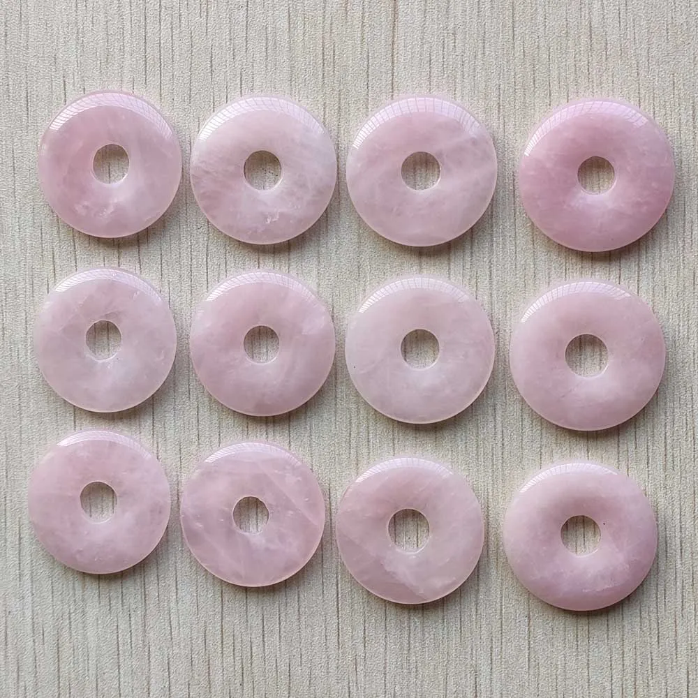 Fashion good quality natural quartz stone pink circle donut charms Beads 30mm for jewelry making 12pcs/lot wholesale free