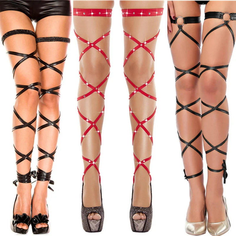 Pole Dance Sexy Stockings For Women Hollow Out DIY Crossed Bandage Thigh High Stockings Female Large Grid Stockings For Sex