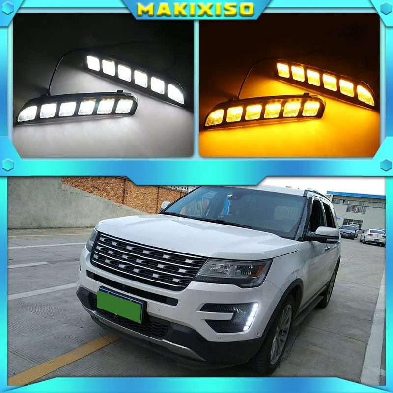 

Дневные ходовые огни для Ford Explorer 2016 2017 2018, Светодиодные Автомобильные дневные ходовые огни 12 В, противотуманные фары с реле поворота и затемнения