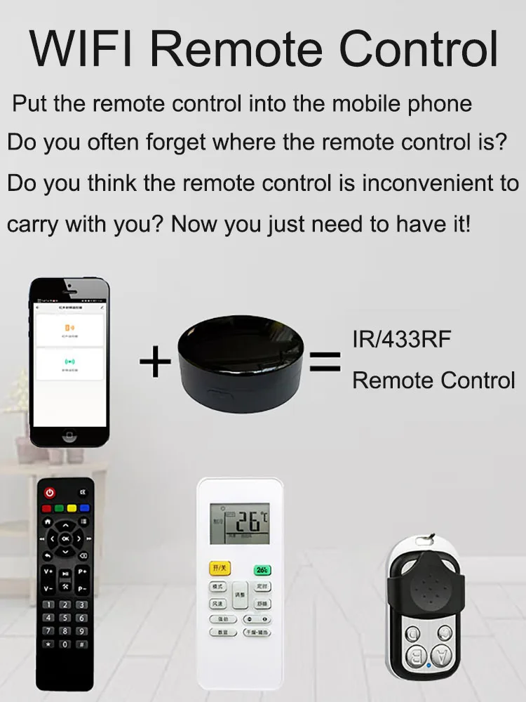 Tuya WIFI Smart Remote Control Infrared TV,Air Conditioner,433MHz RF Door, Curtain, Lamp,Alexa And Google Voice Control