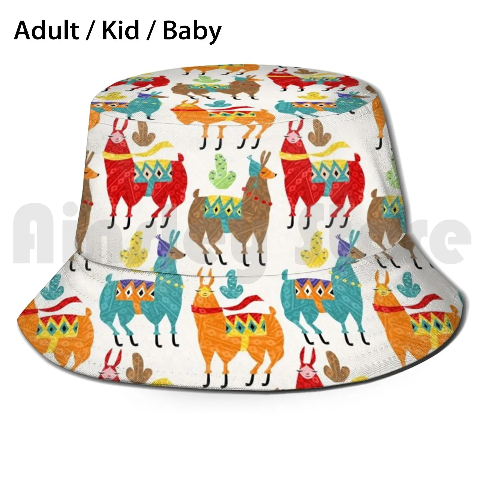 Color Llamas Sun Hat Foldable UV Protection Llama Animals Cute Colorful Peru Peruvian Alpaka Winter Cold Pattern Gaia