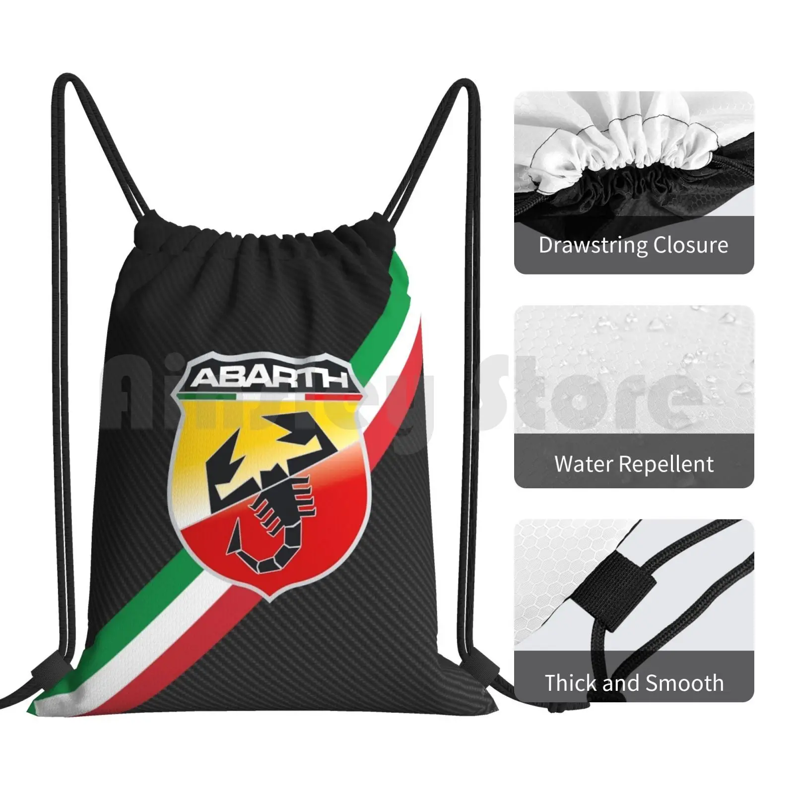 Abarth Kohle faser Italien Streifen Logo Rucksack Kordel zug Taschen Sporttasche wasserdicht Turbo Novitec Retro Essesse