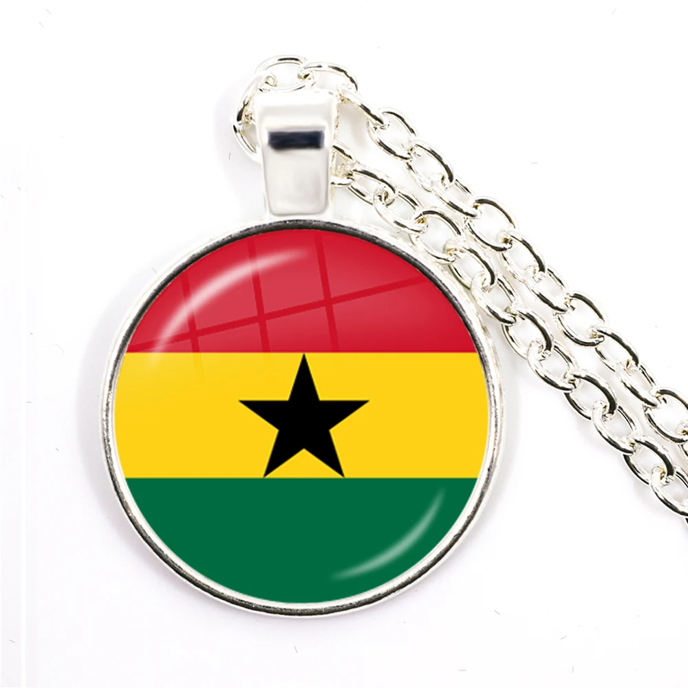 Trinidad,Sierra leone,Jamaica,Guyana,Ghana,UK,Libya,Estonia,India National Flag 25mm Glass Cabochon Pendant Necklace For Women