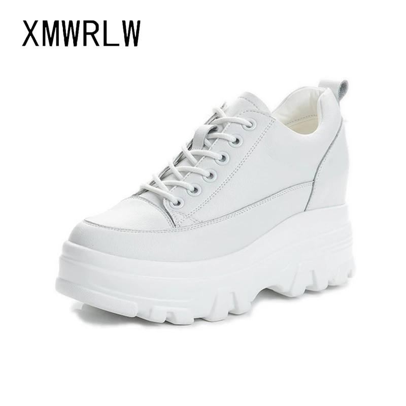 

XMWRLW women's chunky sneakers 2021 spring summer split leather casual women shoes hidden heel female chunky sneakers shoes